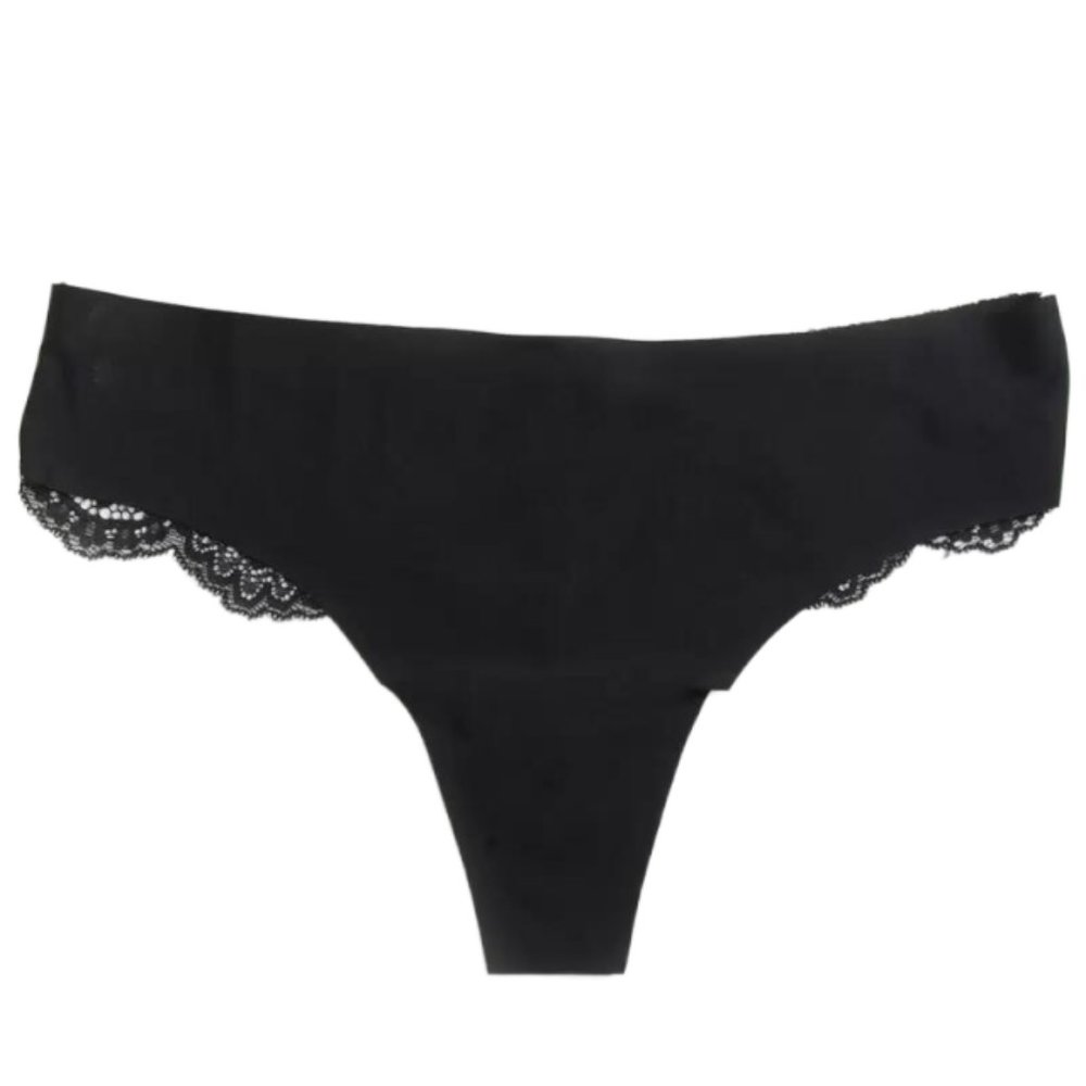 FULL TILT Lasercut Lace Back Black Thong, size S